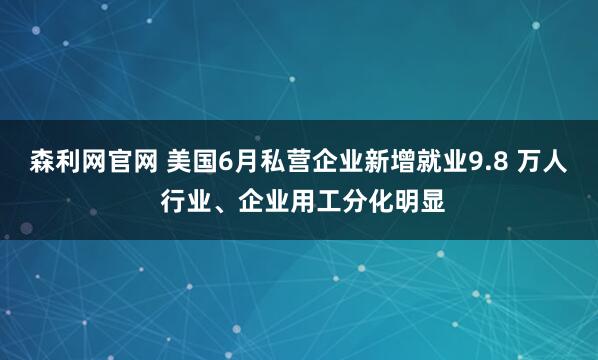 森利网官网 美国6月私营企业新增就业9.8 万人 行业、企业用工分化明显